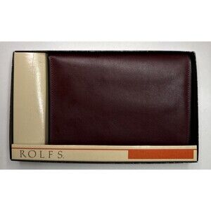 Vintage Rolfs Passport Case Billfold Mens Wine Brown Leather Golden Circle NIB